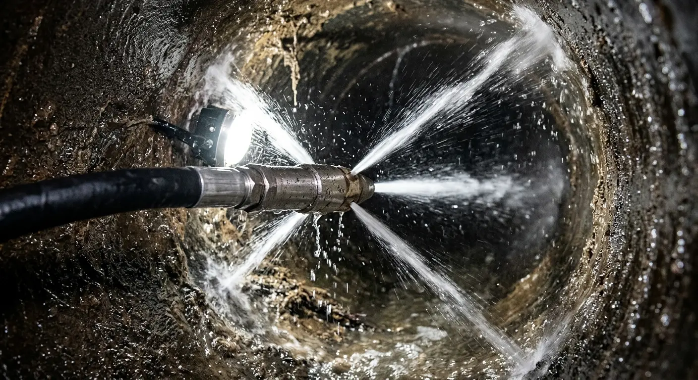 High-pressure hydro jetting nozzle cleaning sewer pipe for Storm Drain Cleaning in South Elgin